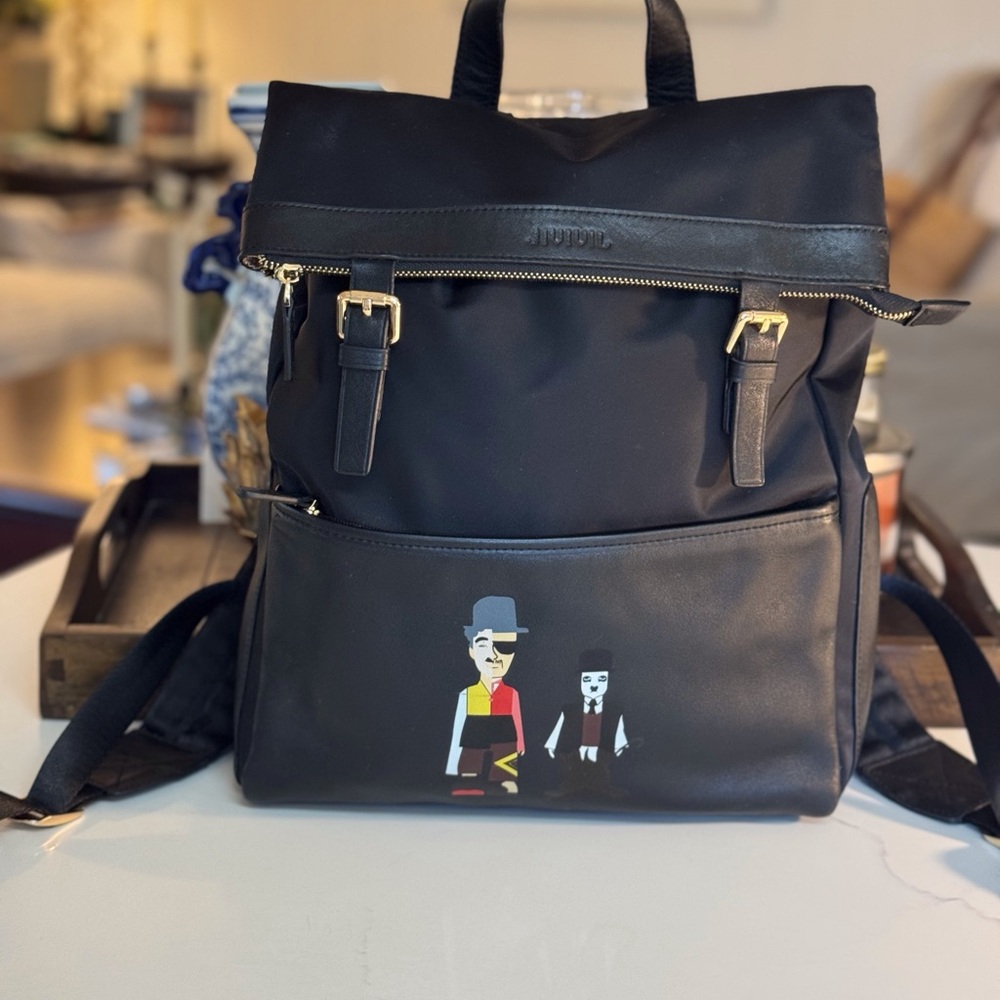 🖤 JIVIVIL  CHARLIE CHAPLIN BLACK LEATHER AND NYLON BACK PACK!